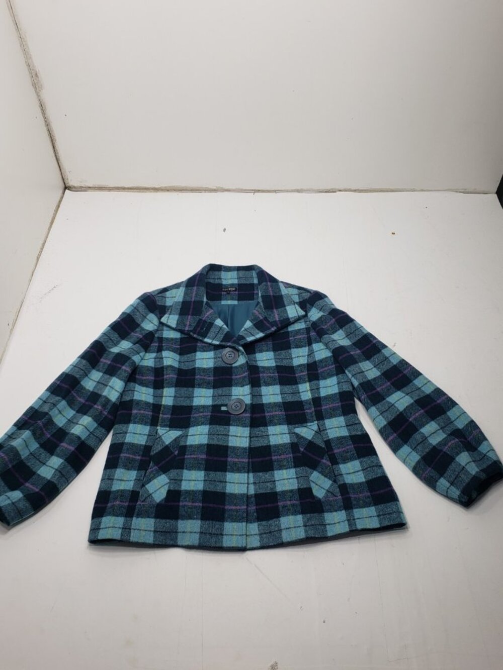 Vintage 600 West Plaid Wool Blend Jacket Womens Large Blue Cropped Blazer